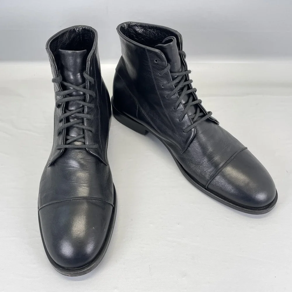 Alessandro Dell'Acqua Boots Mens Size 42 Black Leather Cap Toe Shoes - Italy